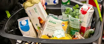 Winkelmandje met biologische producten van PLUS.