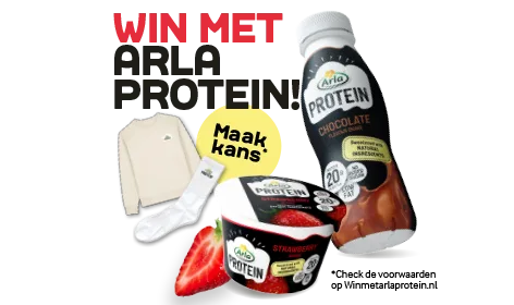 Maak kans op een Arla PROTEIN pakket, en een sportcadeaubon t.w.v. 100 euro. Geldig van 21 t/m 27 oktober