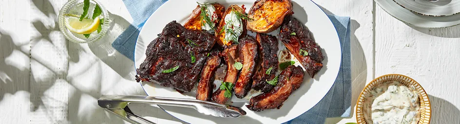 Geroosterde spareribs piri piri met gepofte zoete aardappelen