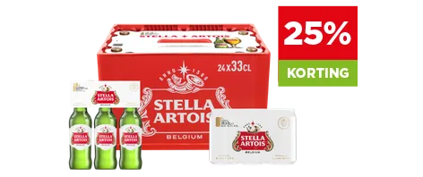 Stella bier met 25% korting. Geldig van 7 t/m 13 september