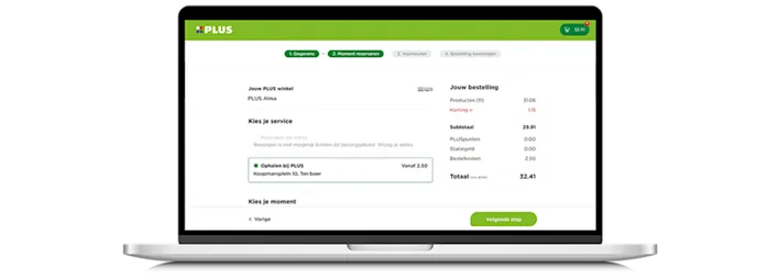 Visuele uitleg van stap 6 van het online bestellen van boodschappen bij PLUS.