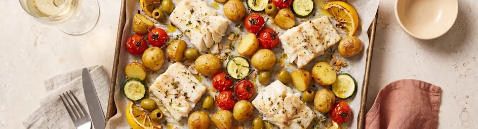 Traybake witvis, krieltjes en citroen