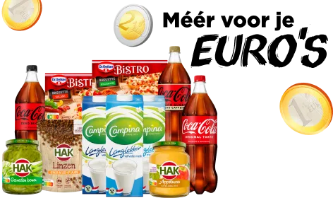 Meer voor je EURO's aanbiedingen zoals Coca Cola, Campina Dr. Oetker. Acties zijn geldig van woensdag 20 augustus tot en met dinsdag 26 augustus 2025.