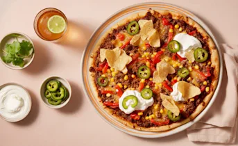 Mexicaanse taco pizza met gekruid gehakt