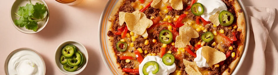 Mexicaanse taco pizza met gekruid gehakt