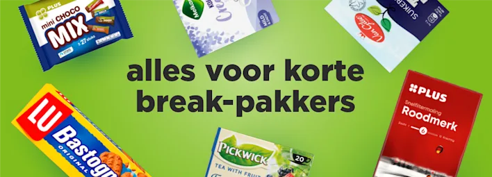 Producten voor een koffiemoment, zoals koffie, koekjes, suiker.