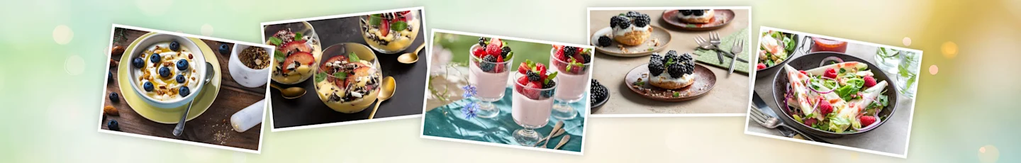 Zomerfruit recepten zoals yoghurt met blauwe bessen en honing.