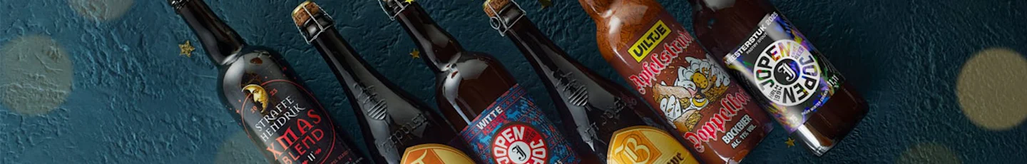 Speciaalbier van PLUS, waaronder Straffe Hendrik Xmas Blend, Jopen Joop Witte, Jopen Joop en Uitje Dubbelganger.