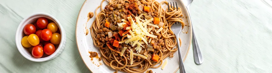 Pasta met bruine bonen en prei