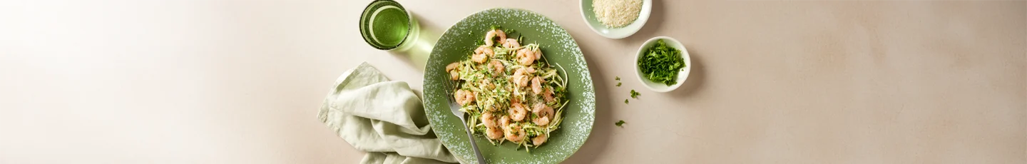 Glutenvrij recept: courgette spaghetti met garnalen