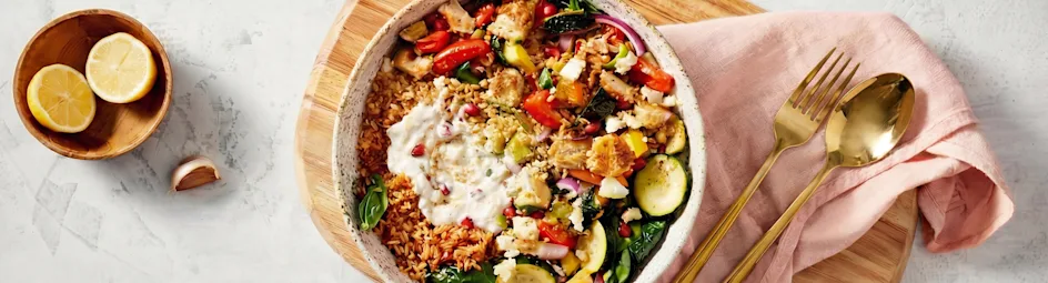 Loaded bulgur bowl met kip en geroosterde groenten