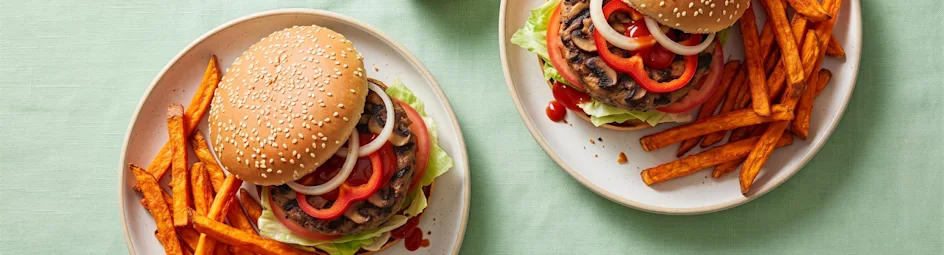 Champignon burger met ijsbergsla