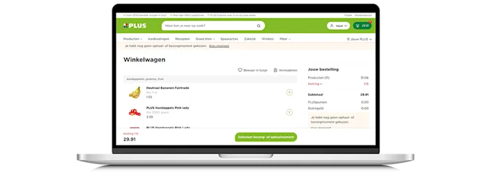 Visuele uitleg van stap 5 van het online bestellen van boodschappen bij PLUS.