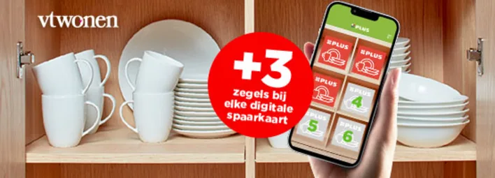 Smartphone met zegels voor het digitaal sparen voor vtwonen servies.