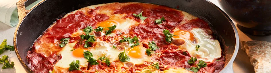 Shakshuka met feta en sojaboontjes
