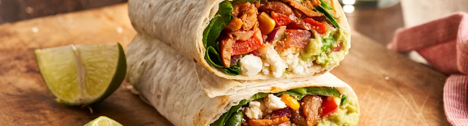 Vegetarische burrito's met shoarma, bonenmix en guacamole