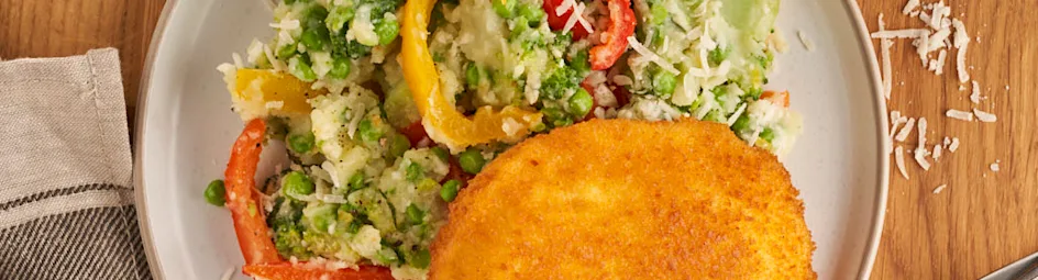 Broccolistamppot met kaasschnitzel