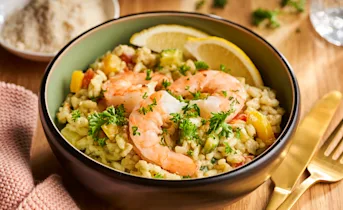 Risotto met garnalen en pesto