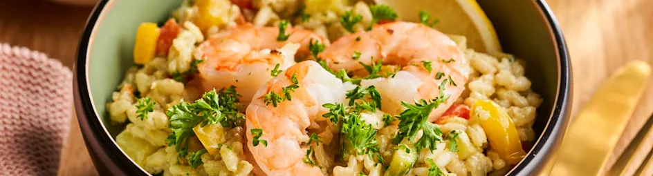 Risotto met garnalen en pesto