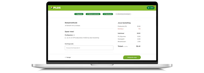 Visuele uitleg van stap 7 van het online bestellen van boodschappen bij PLUS.