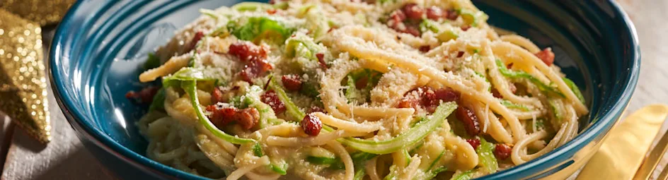 Spaghetti carbonara met snijbonen