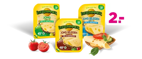 Leerdammer kaasplakken voor 2 euro. Geldig van 15 t/m 21 april