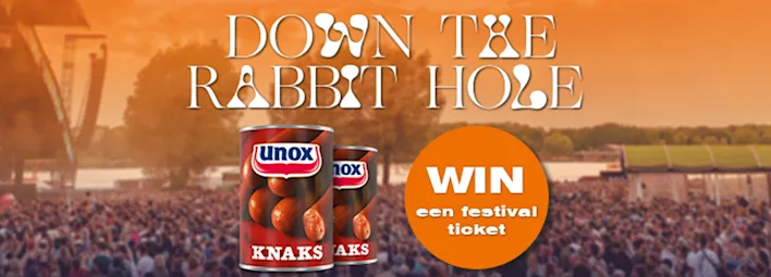 Down de Rabbit hole winactie, 2 blikken knakworst en win een festival ticket