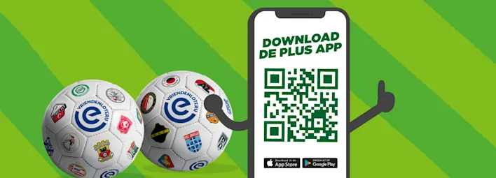 Eredivisie voetballen met telefoon met "Download de app".