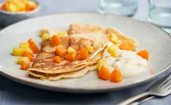 Crêpes met mandarijn, mango en kwark