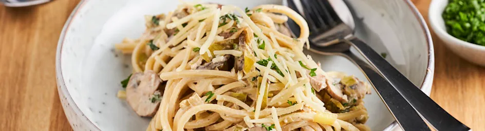 Romige preipasta met champignons