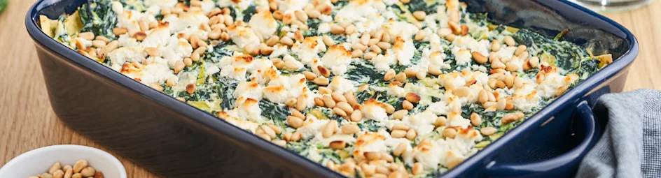 Vegetarische groentelasagne met spinazie en prei