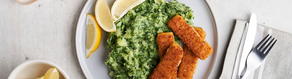 Spinaziestamppot met vissticks