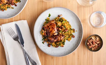 Boerenkoolstamppot met zoete aardappel en sinaasappelkip