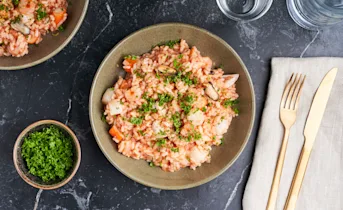 Tomatenrisotto met zeevruchten