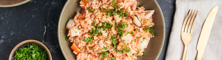 Tomatenrisotto met zeevruchten