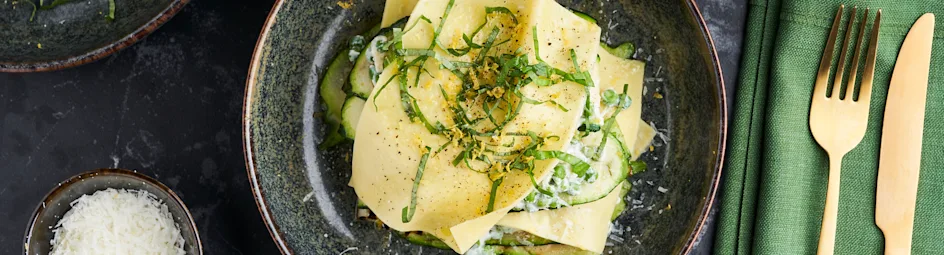 Open lasagne met doperwten en pecorino