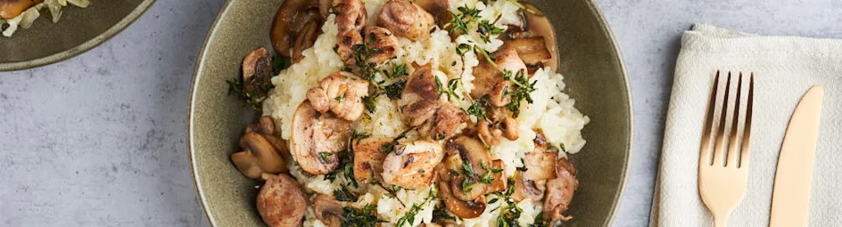 Risotto uit de oven met kip en champignons