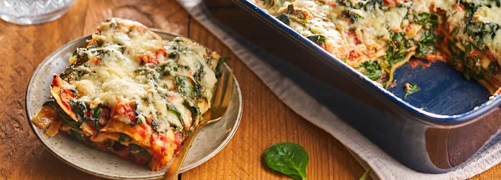 Vegetarische lasagne met spinazie en kaas