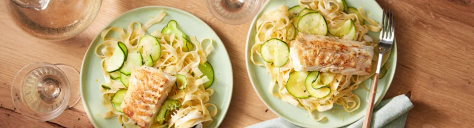 Tagliatelle met courgette en kabeljauw