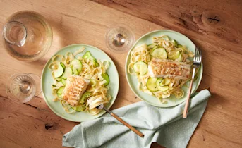 Tagliatelle met courgette en kabeljauw