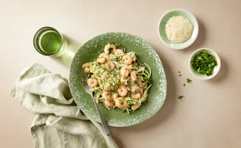 Courgette spaghetti met garnalen