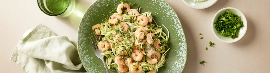 Courgette spaghetti met garnalen