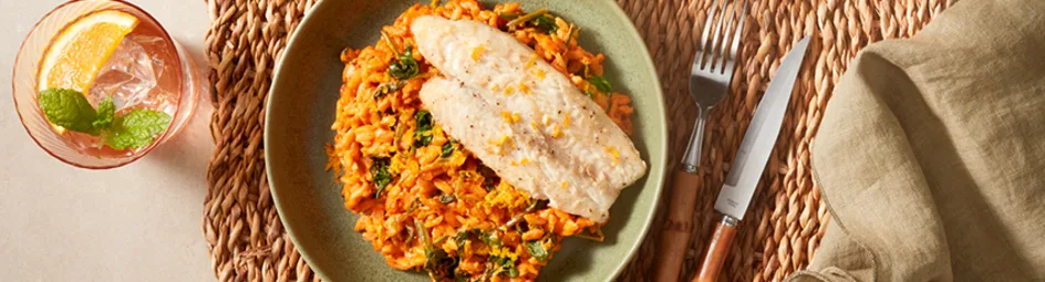 Sinaasappel orzo met pangasiusfilet