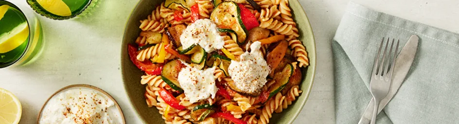 Fussili met gegrilde groenten en burrata
