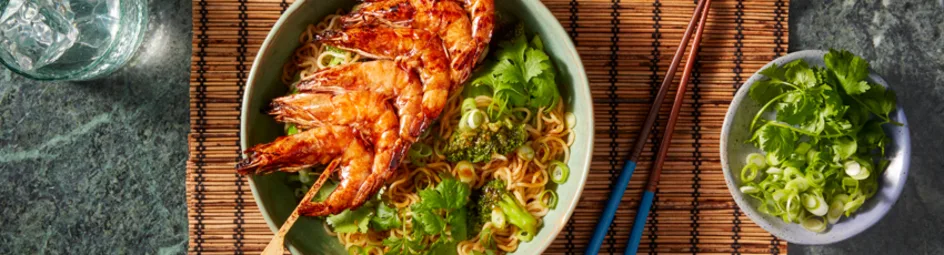 Teriyaki noodles met BBQ garnalen