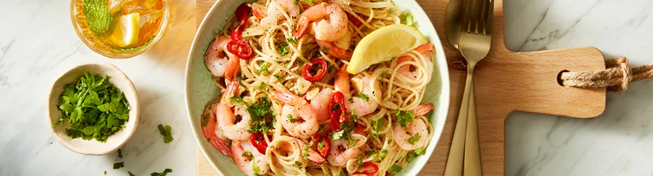 Garnalen pil pil spaghetti