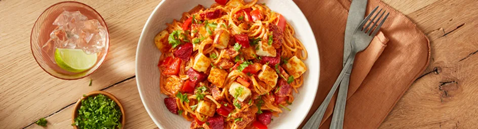 Halloumi chorizo pasta
