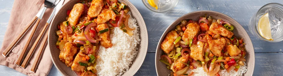 Stir fry met rijst en en pangasius