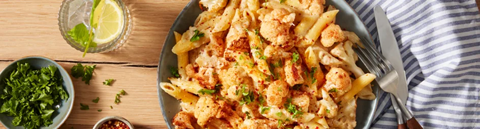 Penne met geroosterde bloemkool