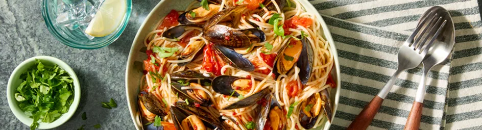 Spaghetti met mosselen